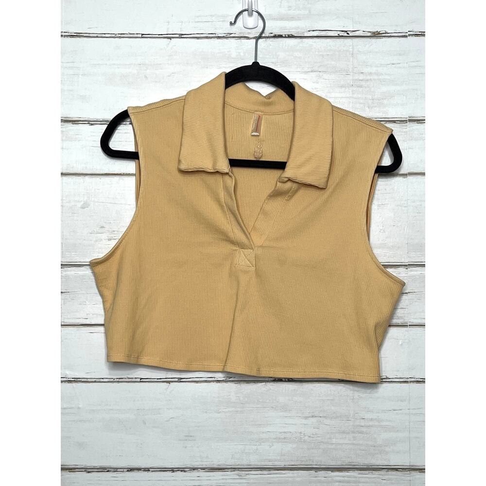 Free People Movement Ribbed Cropped Collar Tank Top Small Wheat Sleeveless